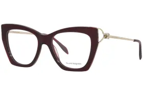 Am0376o Alexander Mcqueen 003 Eyeglasses Womens Burgundy Full Rim Cat Eye 51mm
