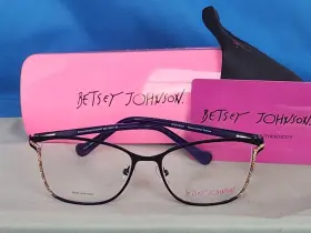 Betsey Johnson 751658197641 New Womens Eyeglass Frame 24 Carat Black Metal With Side Groove 52