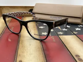Be2301 Burberry Eyeglasses 3822 Black / Red Print 51mm Frame Option To Add Rx
