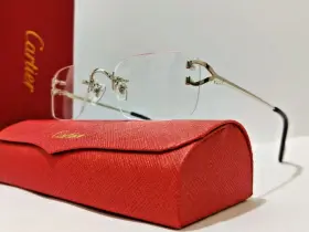 Cartier 2452234 Glasses C Decor Rimless Gold Frame Unisex Clear Lens Eyewear