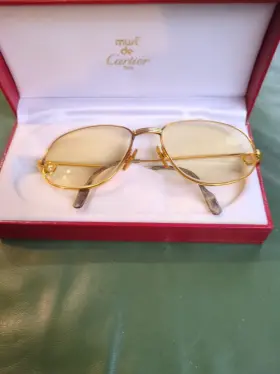 Cartier 38sj354 Logos Trinity Glasses Eye Wear Metal Plastic Gold Bordeaux B