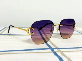 Cartier Ct0416s Sunglasses Gold C Decor Frame Dark Pink Tinted Lens Womens Eyewear