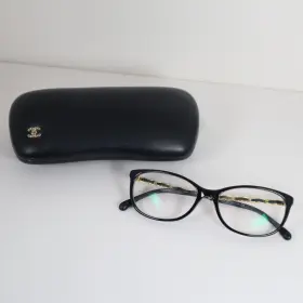 3221-q Chanel C.622 Black Leather Glasses Frames Gold Chain 53-15-135mm