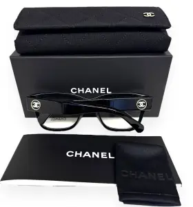 3455 Chanel Eyeglasses Glasses 622 Gloss Black Gold White Cc Logo 54mm With Case