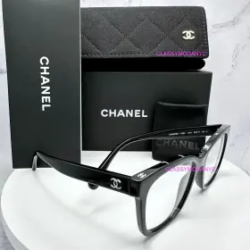 Ch3392 Chanel Eyeglasses New Womens Black Square 53mm Letter Logo On Top Frame Cc