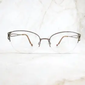 52-17-140 Charmant Ch-29210 Eyeglasses Frame Ch 29210 Womens Brown Metal Half Rim Round