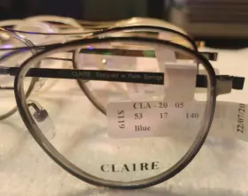 Cla-20-06 Claire Aviator Cla-20-06. 53 17 140. Frames. New. 4 Pair. 2 Blue. Milkey White