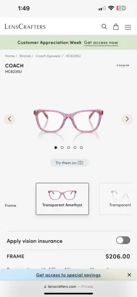 Ohc6235u Coach Transparent Amethyst Eyeglasses New Ohc625u