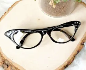 S37201 Dr. Peepers Eyeglasses Frame Black Rhinestone 50s Retro Cat Eye Glasses