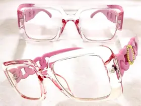 E2151 Eason Eyewear Exaggerated Vintage Retro Clear Lens Eye Glasses Large Square Thick Pink Frame