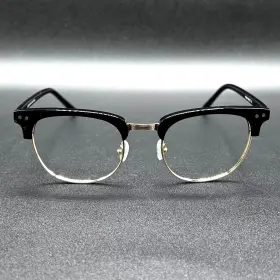 5082-021624-23 Eyebuydirect Borderline Clubmaster Eyeglasses Frame Black And Gold 51-21-140 Euc
