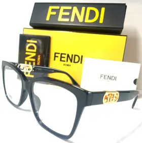Fe50025i Fendi New 001 Shiny Black/gold Acents Authentic Eyeglasses 55-15