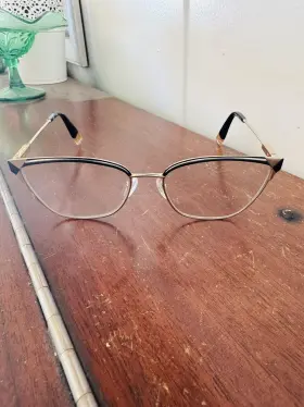 Col.0e59 Furla Vfu552k Eyeglasses Frames Black And Gold Cat Eye Full Rim 56-17