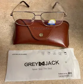 Gj50011 Greyjack Gold Square Anti Blue Light Eyeglasses With Brown Leather Snap Carry Case