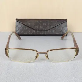 2878-m12 Gucci Eyeglass Frames Gg 135 Unisex Brown Metal Rectangular Half Rim