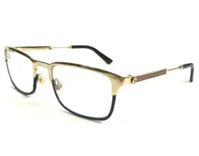 52-19-140 Gucci Gg0135o Eyeglasses Frames 001 Black Gold Rectangle Full Rim