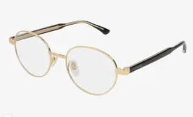 Gg0189o Gucci Optical Round Oval Gold Front With Black Arms Petite Fit Eyeglasses Demo Lens