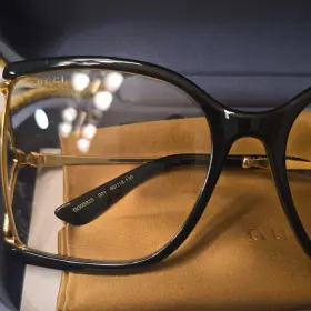 Gg0592s Gucci 001 Oversize Full Rim Eyeglasses Black Gold Metal Plastic