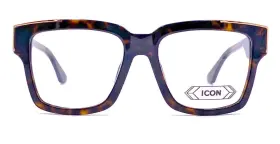 Icon 805430556222 Mens Oversized Dark Amber Acetate Eyeglasses Inch Hollywood Frame Gold Chain