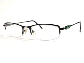 53-18-135 Liz Claiborne L320 Ef8 Half Rim Eyeglasses Frames Black With Green Stones