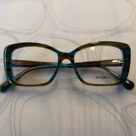 51-15-140 Max&co. Mo5132 095 Blue Striped Rectangular Eyeglasses 51-15-140 Max&co. Mo5132 095 Blue Striped Rectangular Eyeglasses