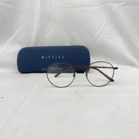 Ni8489 Nifties 713252199532 Unisex Round Thin Metal Lightweight Eyeglasses Blue/brown