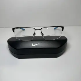 8054-074 Nike 8054 074 Rectangle Satin Gunmetal/matte Gray/blue Half Rim Eyeglasses 55mm