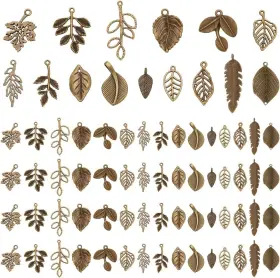 Wh-tibe-ph0004-09 Ph Pandahall 150pcs 15 Styles Tree Leaf Charms Pendants Antique Bronze
