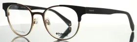 50-19-145 Polaroid D341 Polariod Pld 2m2 Black Gold Mens Round Full Rim Eyeglasses B 43