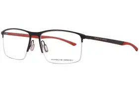 P8752-a Porsche Design P8752 Eyeglasses Frame Mens Black/red Semi Rim Rectangle Shape 57mm
