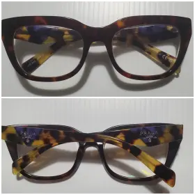 54019 Prada Pr A06v Caramel Havana With Blue 54mm Eyeglasses