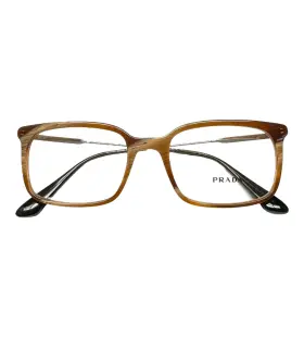 53-19-145 Prada Fhx-1o1 Eyeglasses Glasses Brown Horn / Silver With Case
