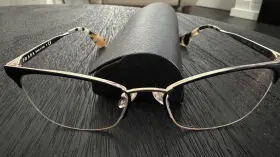 Qe3-1o1 Prada Vpr 65q Black Gold Half Rim Eyeglasses Frames 53-17 140 Italy