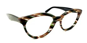 Vao-1o1 Prada Vpr 11r Striped Brown Green Cat Eyeglasses Frames 52-17 140 Italy