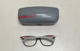 Dg0-1o1 Prada Vps04f Linea Rossa Eyeglasses 55mm Grey Black Frames Italy With Case