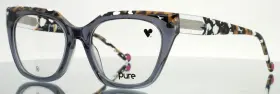 52-18-140 Pure P-7000 061 Grey Womens Semi Cat Eye Full Rim Eyeglasses B 42