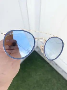 Rb3647-n Ray-ban Nwt Round Double Bridge 3647 Gold Blue Size 51/22 Case Included