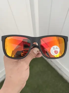 Rb4165 Ray-ban New Justin Polarized 4165 Black Red Mirror 55/16 Case Included