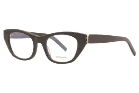 Sl-m80 Saint Laurent 001 Eyeglasses Womens Black/silver Logo Full Rim Cat Eye