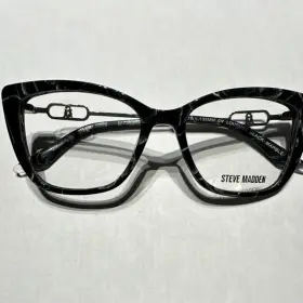 51-16-135 Steve Madden 51 16 L.135mm Cv Lourdes Cat Eye Black Marble Plastic Eyeglass Frames