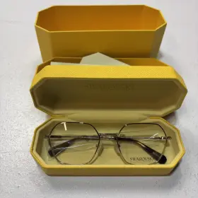 Osk1011 Swarovski Eyeglass Frames Demo Lens Pale Gold 53mm Geometric Metal With Case
