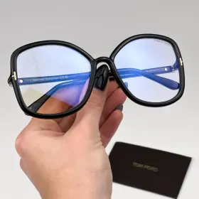 Ft5845-b Tom Ford Women Eyeglasses Shiny Black Blue Block Butterfly 001 New