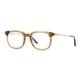 Ft5904-b045 Tom Ford Ft5904-b045/50 New Ft5904-b 045 Shiny Light Brown/clear Blue Block 50mm Eyegl