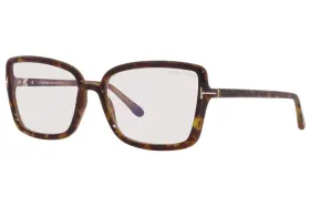 Tf5813-b Tom Ford 055 Eyeglasses Womens Shiny Havana/blue Block Full Rim 56mm