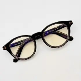Tf5931-d-b Tom Ford 001 Eyeglasses Black Round Frame Blue Light Blocking Lens