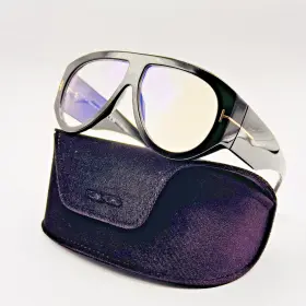 Tf5958-b Tom Ford 001 Eyeglass Black Oversized Aviator Blue Light Blocking Lens