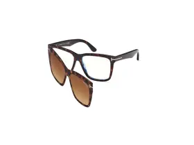 Tf6069b-052-54 Tom Ford New Ft6069-b 052 Dark Havana/clear With Magnetic Clip-on Brown 54mm