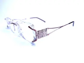 Versace 1080-b Rectangular Oval Rimless Glasses Crystal Pink Gold Temples 52 16 130