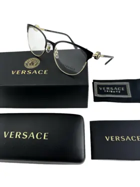54-18-140 Versace Ve1271 New Black Gold Cat Eye Womens Metal Frames Eyeglasses