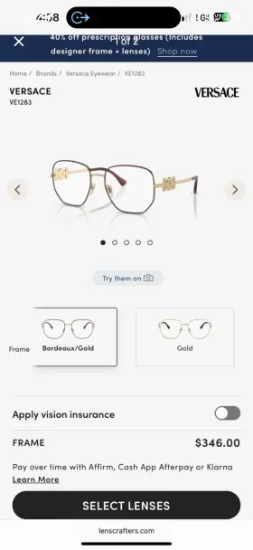 Ve1283 Versace Bordeaux/gold Metal Geometric Full Rim Eyeglass Frames 54-18